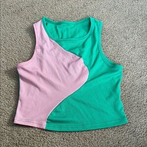 Pink and Green Colorblock Ribbed Tank Top